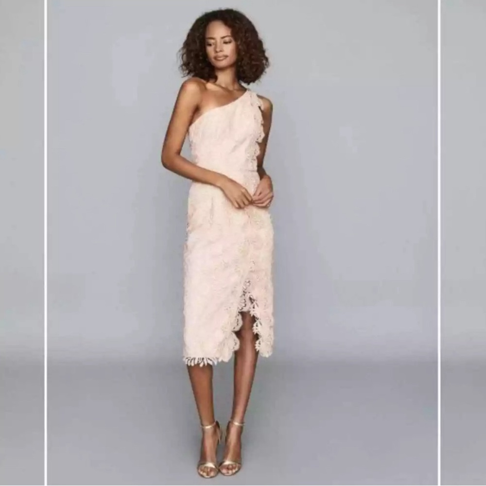 NWT Reiss Mena Blush Pink Crochet Lace One-Shoulder Dress
